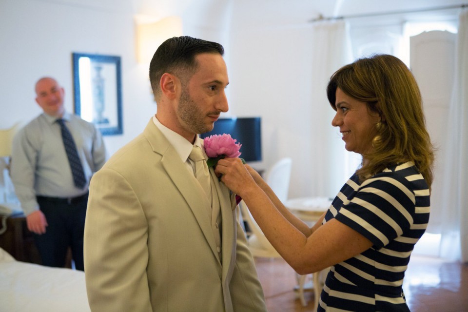 Peonies boutonierre for groom