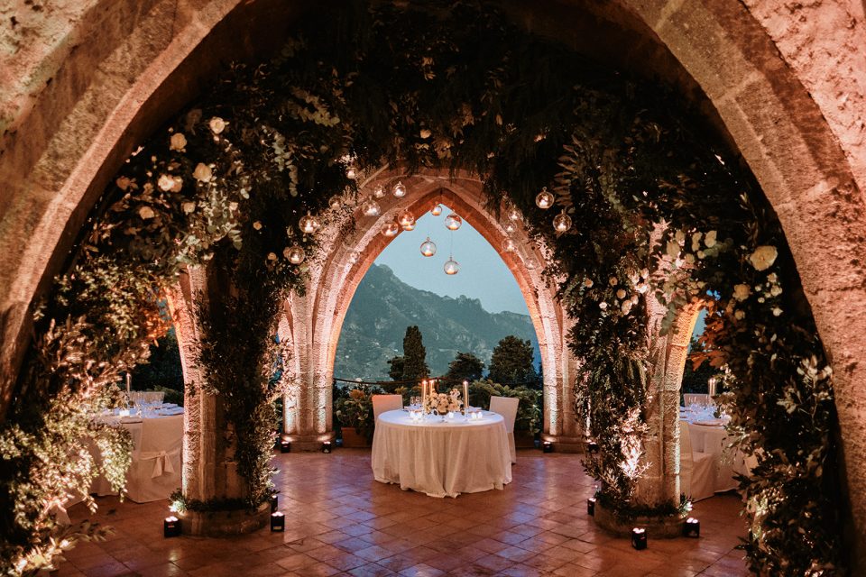 Crypt at Villa Cimbrone in ravello decorate with flowers and fairly light