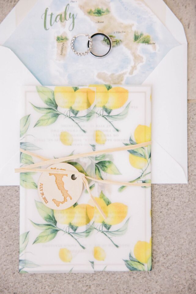 wedding stationery envelope with lemon painted on it