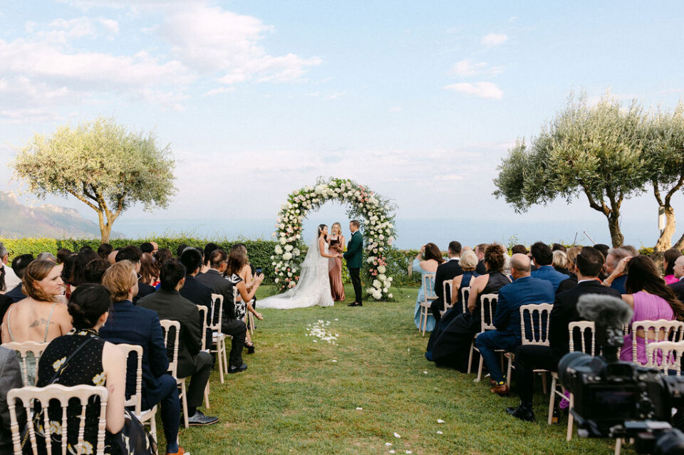 Villa Cimbrone Wedding ceremony with beautiful flower arch