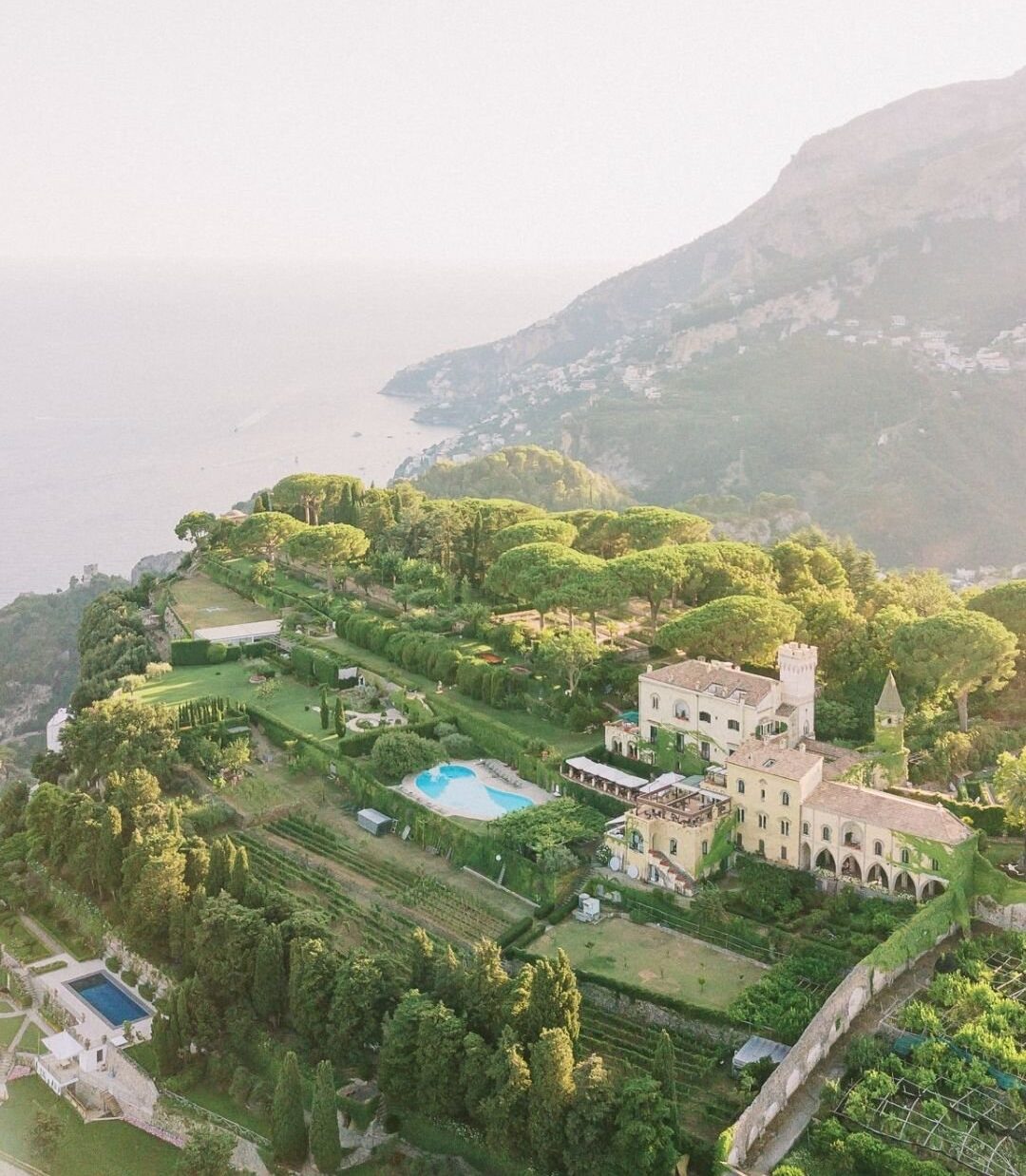view of Villa Cimbrone wedding venue in Ravello Italy