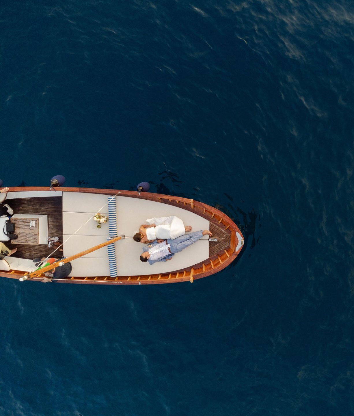 couple on a boat view from the top
